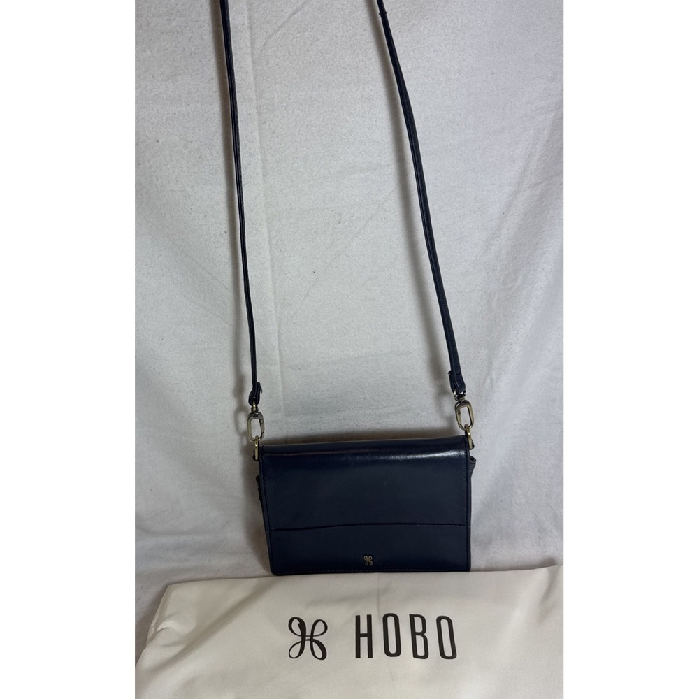 HOBO Jill Wallet Crossbody in Polished Leather - Dark Blue With Dust Bag 7x5"